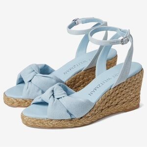 Stuart Weitzman Playa Espadrille Knot Wedge Sandals in Denim Light Blue - NWT